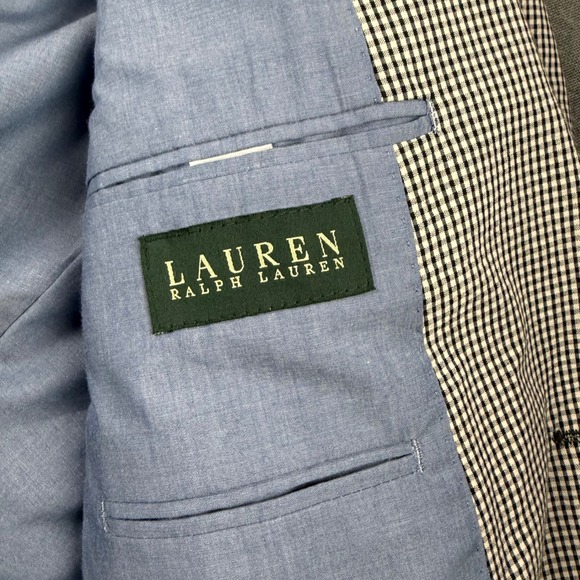 Lauren Ralph Lauren Men's Gingham Blazer Jacket 42R Black White Dobby Sport Coat - Picture 5 of 9
